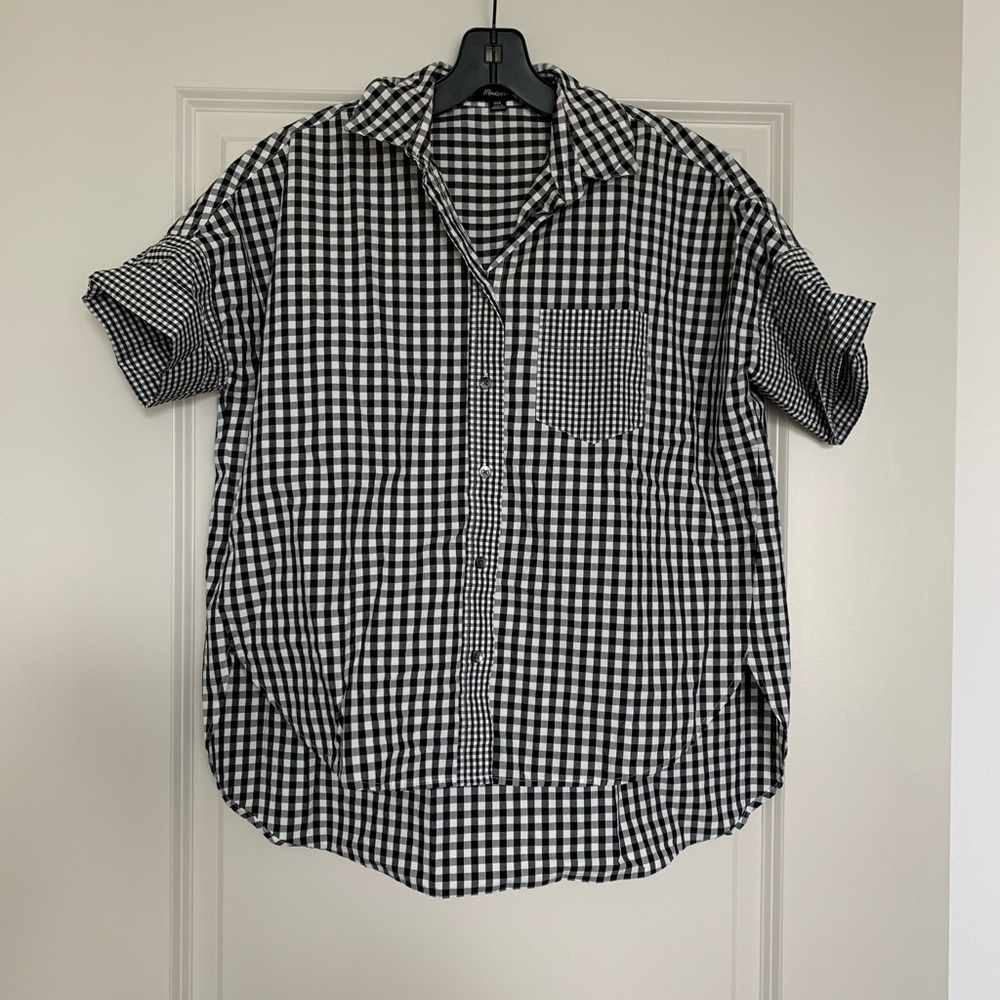 Gingham-Play Button-Down Shirt - image 5